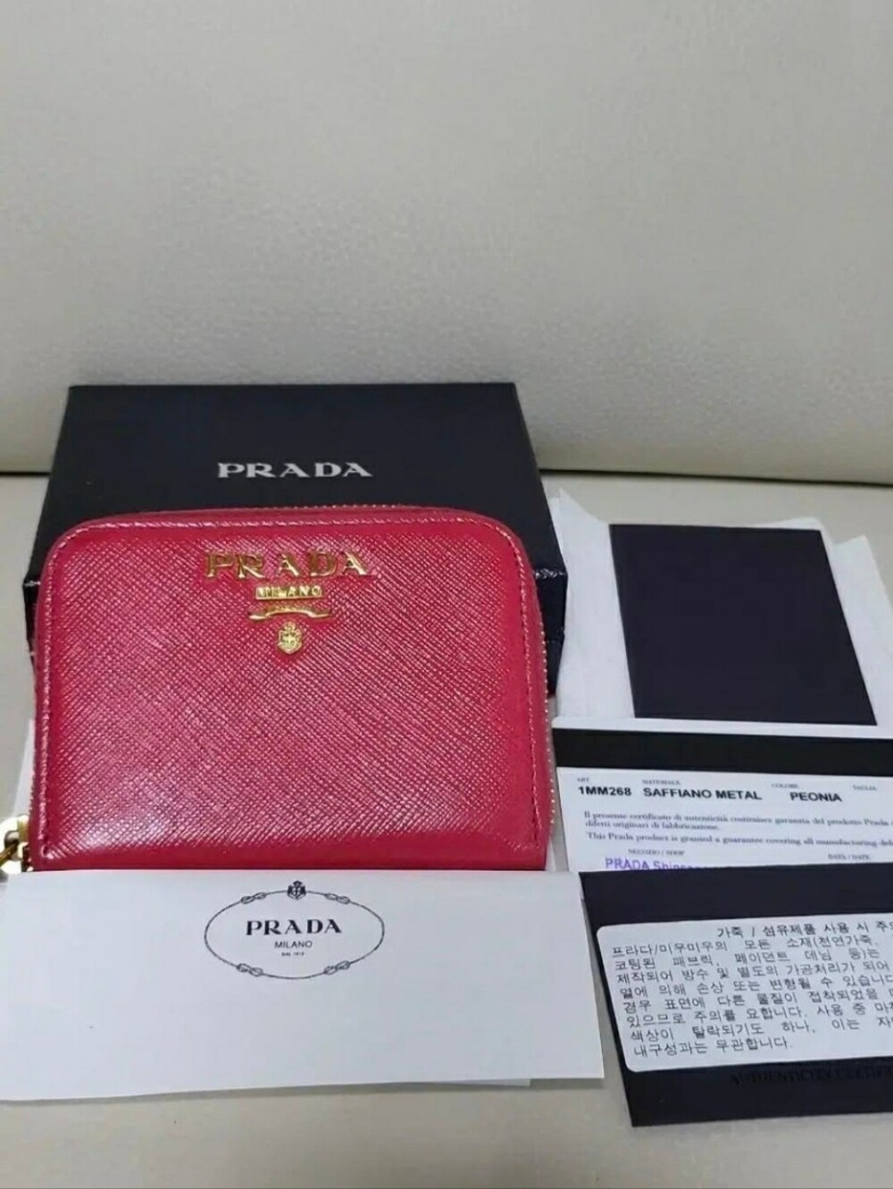 Prada Saffiano Leather Zip Wallet in Peonia Pink